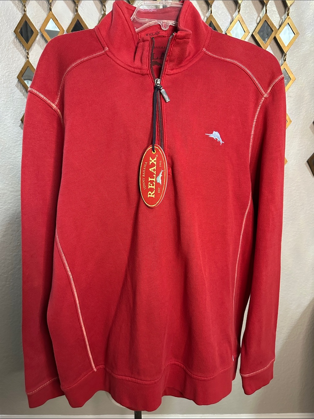 NWT Tommy Bahama Men's Tobago Bay Half-Zip Pullover Sweatshirt - Red